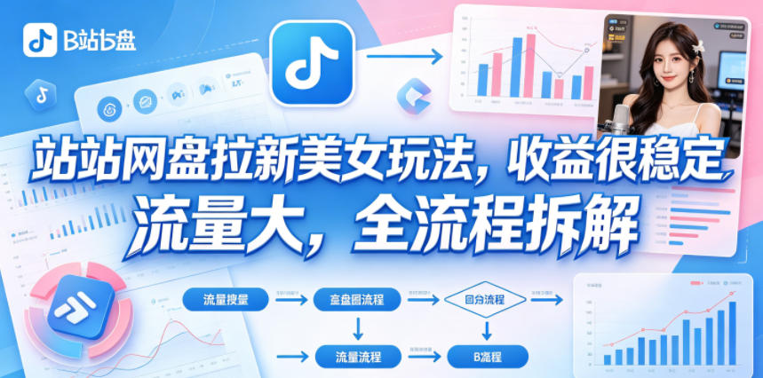 B站网盘拉新美女玩法，收益很稳定，流量大，全流程拆解-研习库