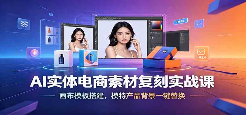 AI实体电商素材复刻实战课:画布模板搭建,模特产品背景一键替换-研习库
