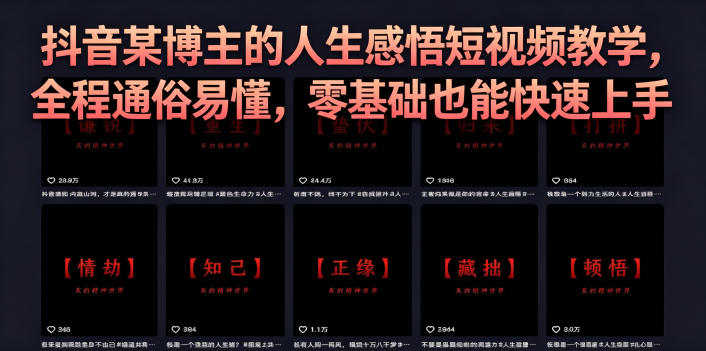 抖音某博主的灰太狼人生感悟短视频教学，全程通俗易懂，零基础也能快速上手-研习库