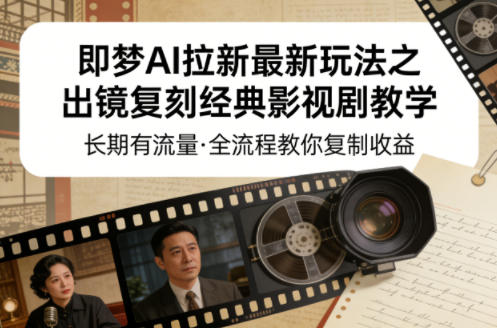 即梦AI拉新最新玩法之出镜复刻经典影视剧教学，长期有流量，全流程教你复制收益-研习库