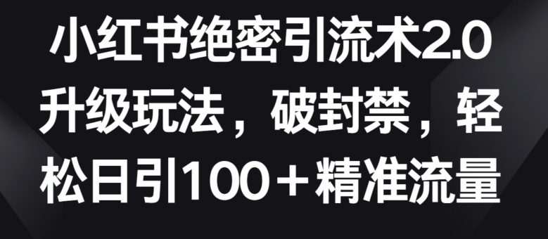 小红书绝密引流术2.0升级玩法，破封禁，轻松日引100+精准流量-研习库