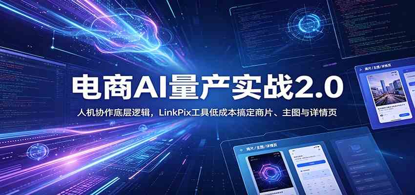 电商人AI量产实战2.0:人机协作底层逻辑,LinkPix工具低成本搞定商片、主图与详情页-研习库