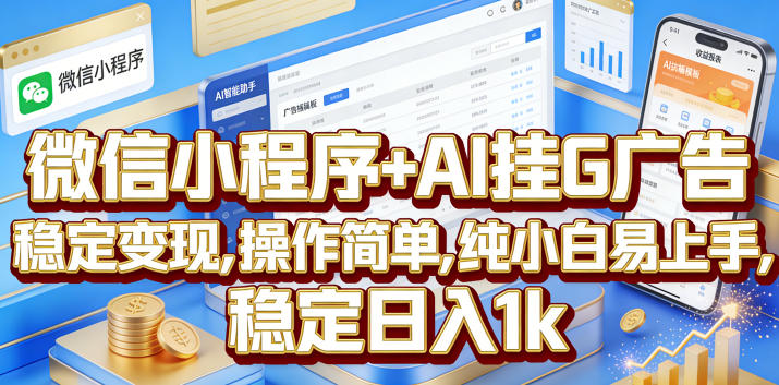 微信小程序+AI挂G广告，稳定变现，操作简单，纯小白易上手，稳定日入1k【揭秘】-研习库