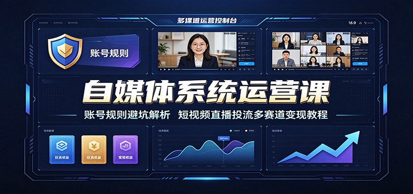 自媒体系统运营课:账号规则避坑解析,短视频直播投流多赛道变现教程-研习库