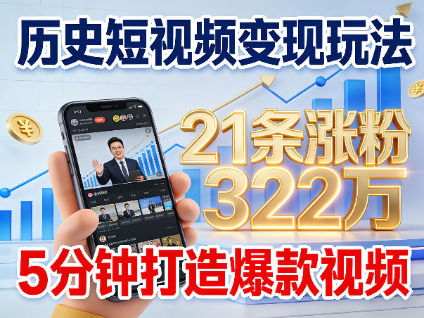 历史短视频变现玩法，不露脸出镜，5分钟打造爆款视频-研习库