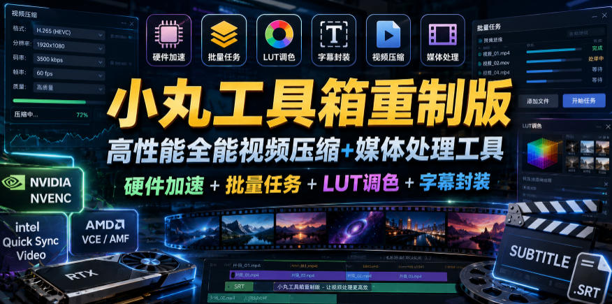 小丸工具箱重制版–高性能全能视频压缩+媒体处理工具｜硬件加速+批量任务+LUT调色+字幕封装-研习库