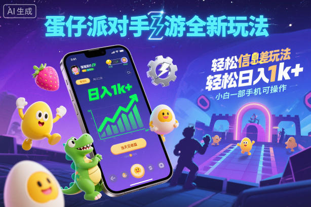 蛋仔派对手游全新玩法,轻松日入1k+,风口信息差玩法,当天见收益,小白一部手机可操作-研习库