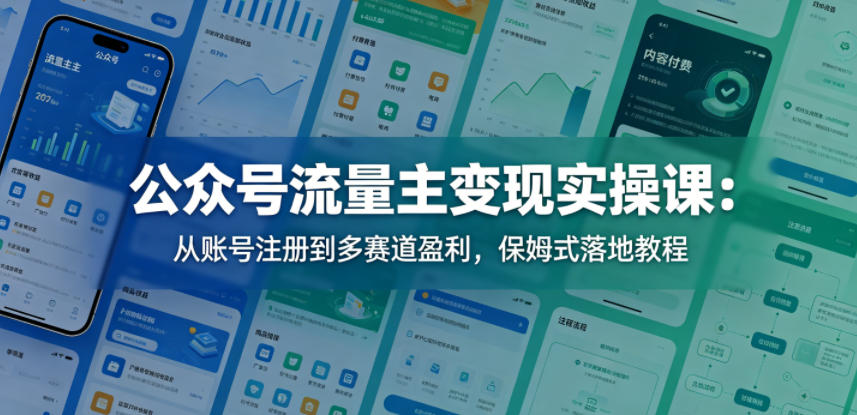 公众号流量主变现实操课：从账号注册到多赛道盈利，保姆式落地教程-研习库