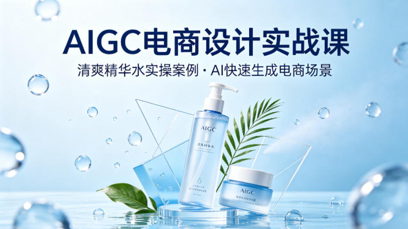 AIGC电商设计实战课，以清爽精华水为实操案例，教你用AI快速生成电商场景-研习库