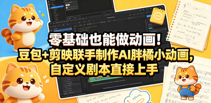 零基础也能做动画！豆包+剪映联手制作AI胖橘小动画，自定义剧本直接上手-研习库