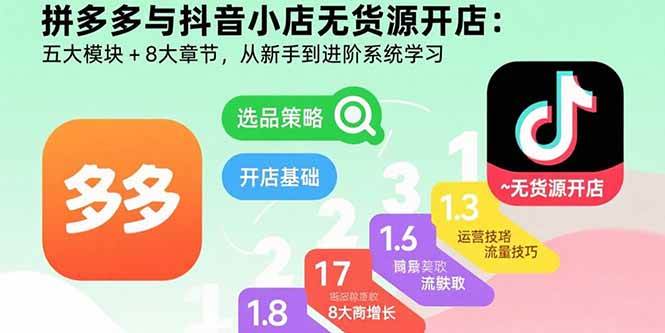 图片[1]-（15805期）拼多多与抖音小店无货源开店：五大模块+8大章节，从新手到进阶系统学习-研习库