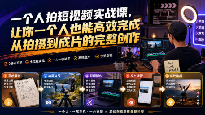 一个人拍短视频实战课,让你一个人也能高效完成从拍摄到成片的完整创作-研习库