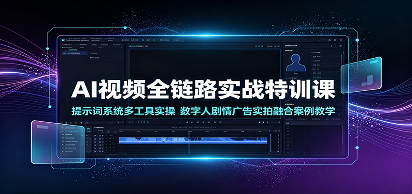 AI视频全链路实战特训课:提示词系统多工具实操,数字人剧情广告实拍融合案例教学-研习库