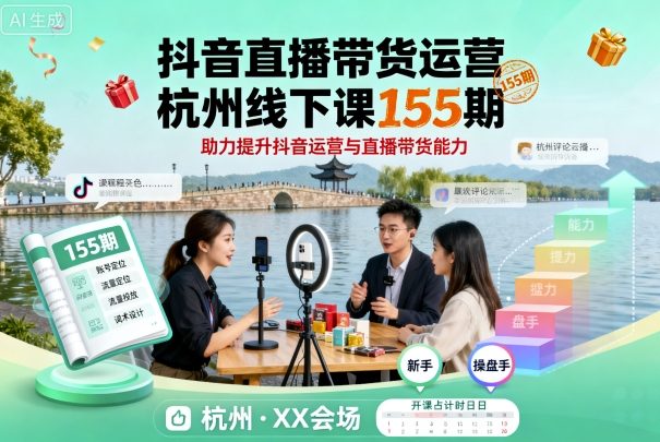 抖音直播带货运营杭州线下课155期，助力提升抖音运营与直播带货能力-研习库