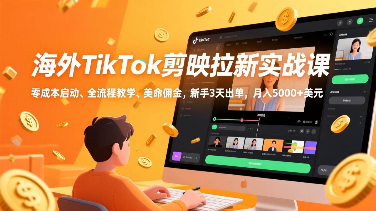 （17340期）海外TikTok剪映拉新实战课，零成本启动、全流程教学、美金佣金，新手3天出单，月入5000+美元-研习库