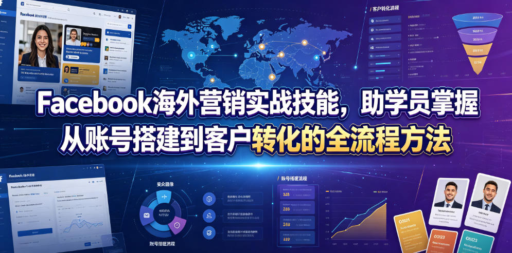 Facebook海外营销实战技能，助学员掌握从账号搭建到客户转化的全流程方法-研习库