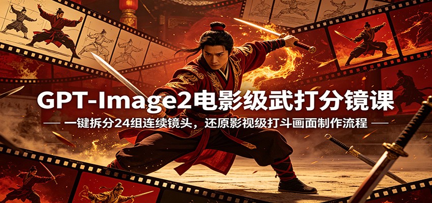 GPT-Image2电影级武打分镜课：一键拆分24组连续镜头，还原影视级打斗画面制作流程-研习库