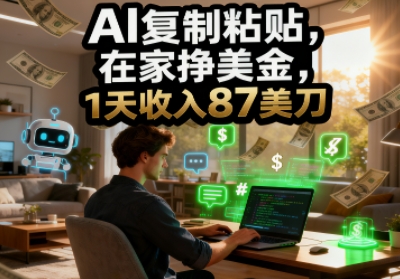 AI复制粘贴,在家挣美金,1天收入87美刀,适合小白,长久的被动收入-研习库