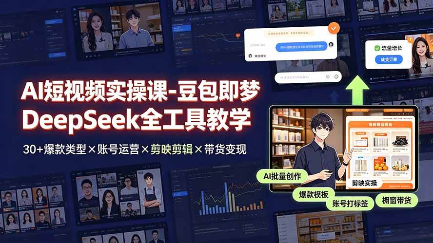 (19261期)AI短视频实操课-豆包即梦DeepSeek全工具教学 | 30+爆款类型×账号运营×剪映剪辑×带货变现。-研习库