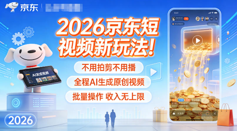 2026京东短视频新玩法!不用拍剪不用播,全程AI生成原创视频,批量操作收入无上限-研习库