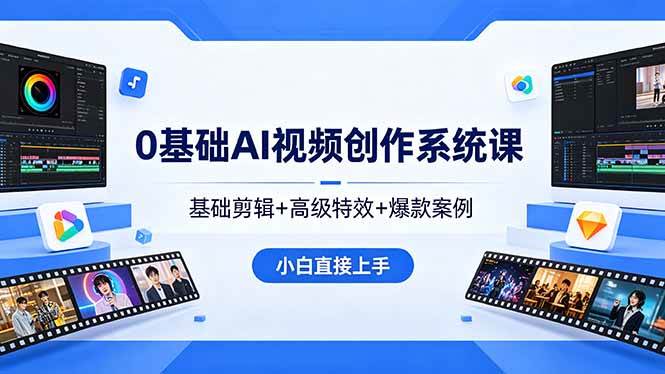 (18354期)0基础AI视频创作系统课,基础剪辑+高级特效+爆款案例,小白直接上手-研习库