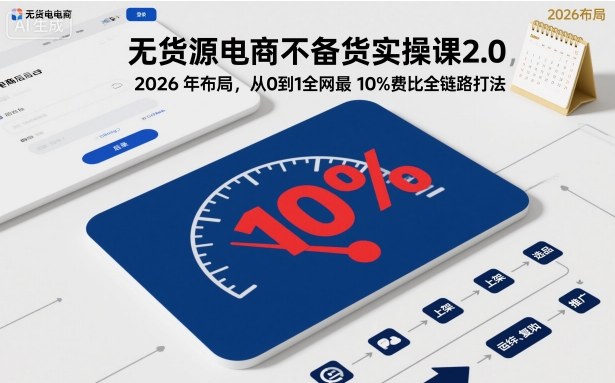 无货源电商不备货实操课2.0,2026年布局,从0到1全网最低10%费比全链路打法【更新26年5月】-研习库