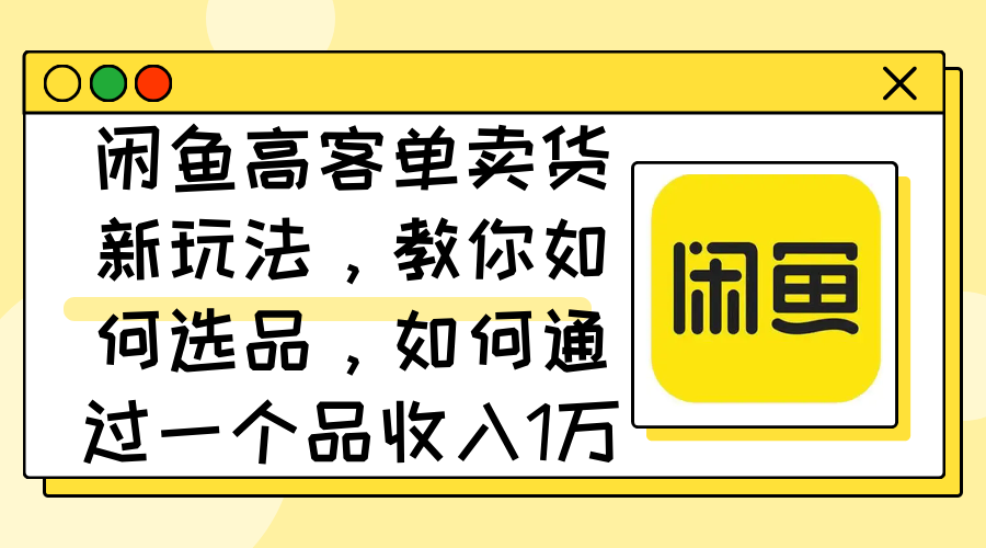 (12387期)闲鱼高客单卖货新玩法,教你如何选品,如何通过一个品收入1万+-研习库