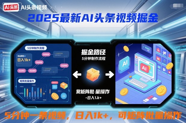 2025最新AI头条视频掘金,5分钟一条视频,日入1k+,可矩阵批量操作-研习库