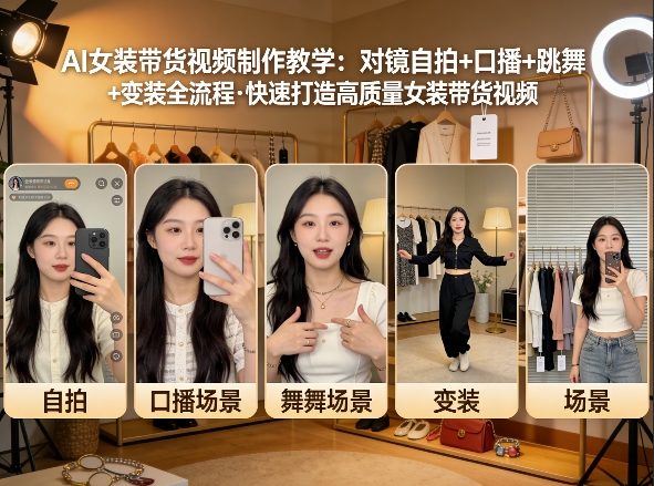 AI女装带货视频制作教学，对镜自拍、口播、跳舞、变装全流程，快速打造高质量女装带货视频-研习库