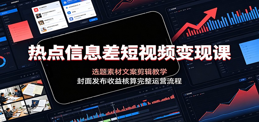 热点信息差短视频变现课:选题素材文案剪辑教学,封面发布收益核算完整运营流程-研习库