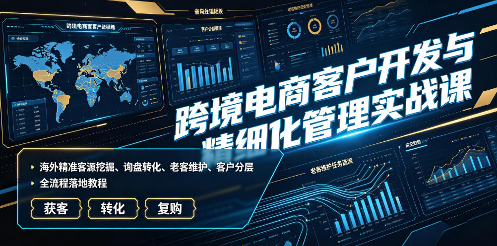 跨境电商客户开发与精细化管理实战课|海外精准客源挖掘、询盘转化、老客维护、客户分层全流程落地教程-研习库