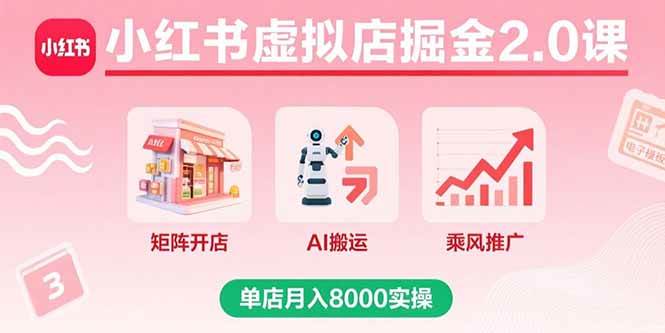 图片[1]-（15929期）小红书虚拟店掘金2.0课，矩阵开店+AI搬运+乘风推广，单店月入8000实操-研习库