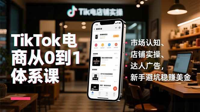 (16818期)TikTok电商从0到1体系课,市场认知、店铺实操、达人广告,新手避坑稳赚美金-研习库