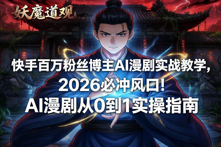 快手百万粉丝博主AI漫剧实战教学，2026必冲风口！AI漫剧从0到1实操指南-研习库