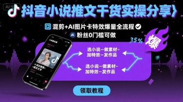 抖音小说推文干货实操分享,混剪+AI图片卡特效爆量全流程,0粉丝0门槛可做-研习库