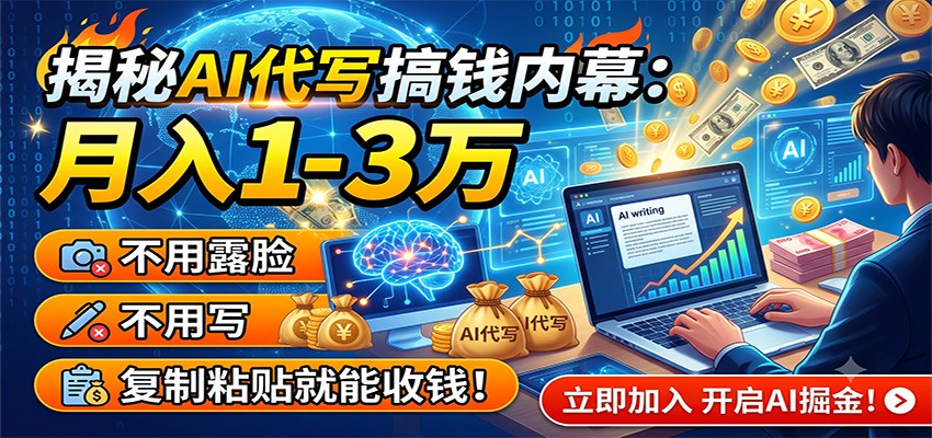 揭秘AI代写搞钱内幕:月入1-3万,不用露脸不用写,复制粘贴就能收钱!-研习库