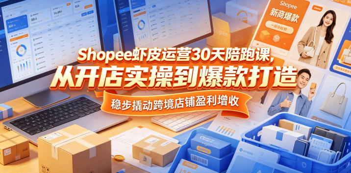 Shopee虾皮运营30天陪跑课,从开店实操到爆款打造,稳步撬动跨境店铺盈利增收-研习库