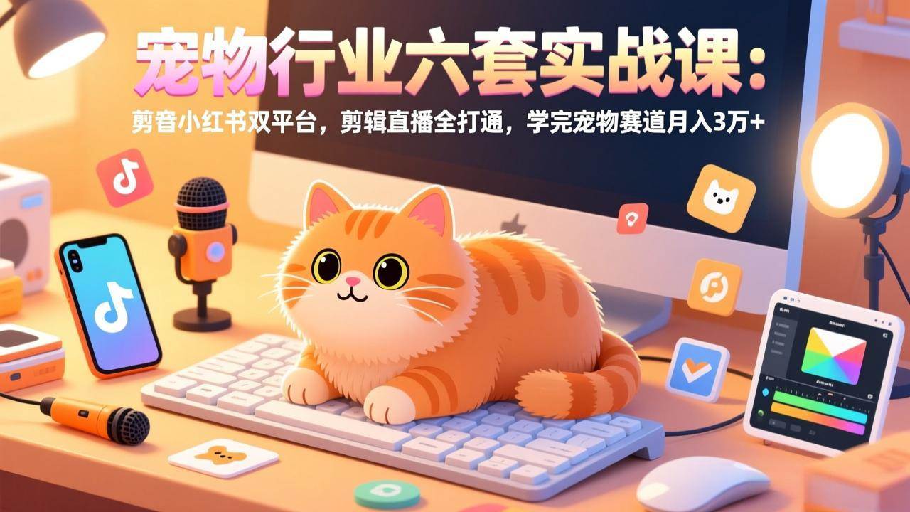 (17411期)宠物行业六套实战课:抖音小红书双平台,剪辑直播全打通,学完宠物赛道月入3万+-研习库