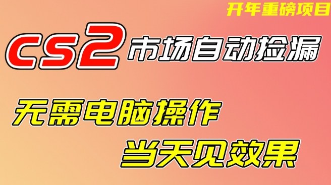 CS2市场自动捡漏项目，无需电脑操作，无需进入游戏，当天见效果，支持任何形式验证【揭秘】-研习库