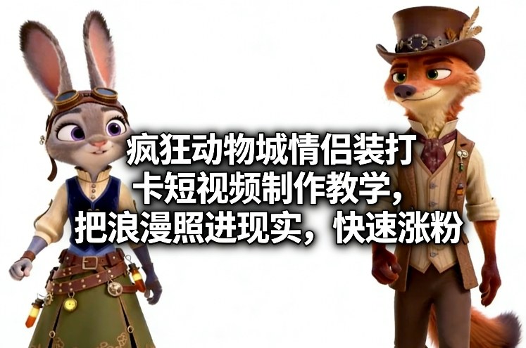 疯狂动物城情侣装打卡短视频制作教学，把浪漫照进现实，快速涨粉-研习库