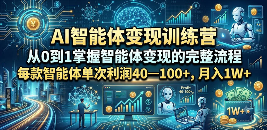 AI智能体变现训练营，从0到1掌握智能体变现的完整流程，每款智能体单次利润40—100+，月入1W+-研习库