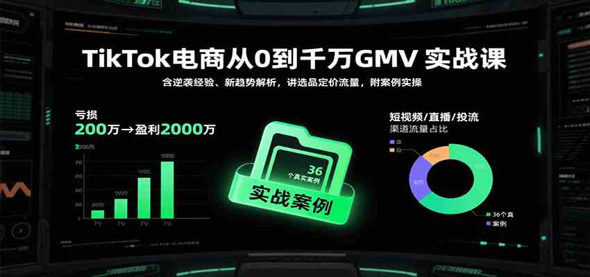 TikTok电商从0到千万GMV实战课，含逆袭经验、新趋势解析，讲选品定价流量等（更新）-研习库