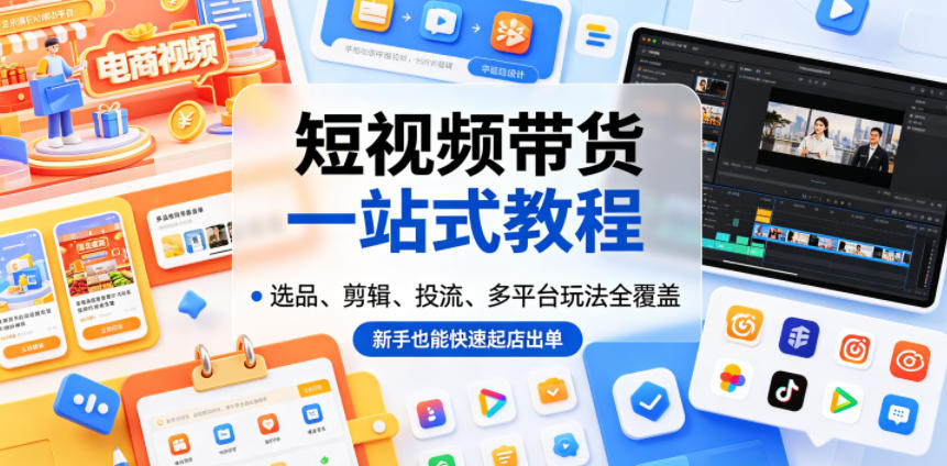短视频带货一站式教程,选品、剪辑、投流、多平台玩法全覆盖,新手也能快速起店出单-研习库