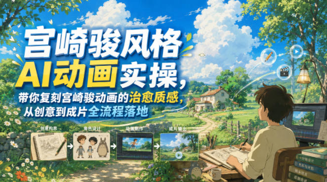 宫崎骏风格AI动画实操,带你复刻宫崎骏动画的治愈质感,从创意到成片全流程落地-研习库