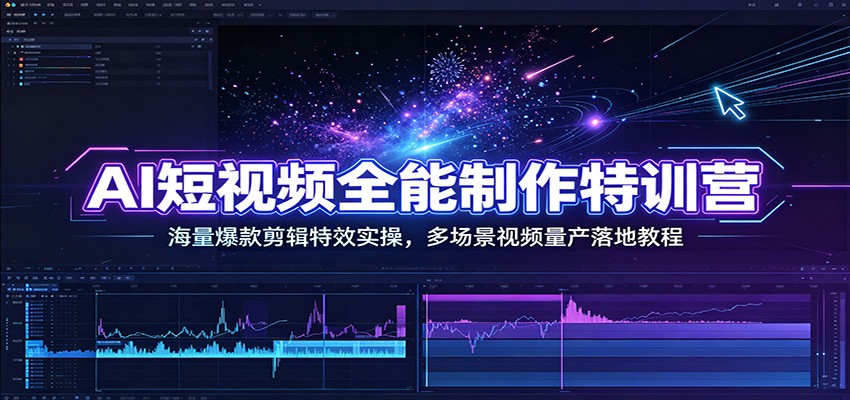 AI短视频全能制作特训营：海量爆款剪辑特效实操，多场景视频量产落地教程-研习库
