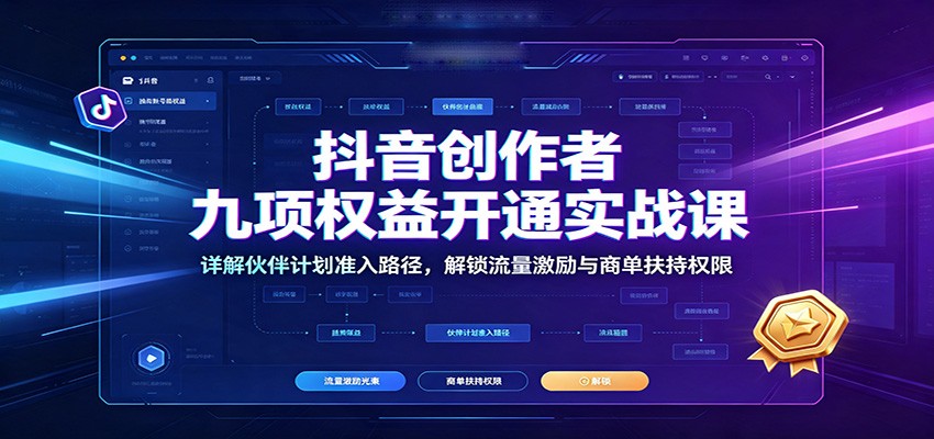 抖音创作者九项权益开通实战课：详解伙伴计划准入路径，解锁流量激励与商单扶持权限-研习库