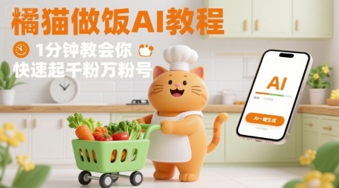 有趣的橘猫买菜做饭视频,用AI一键搞定,1分钟教会你,快速起千粉万粉号-研习库