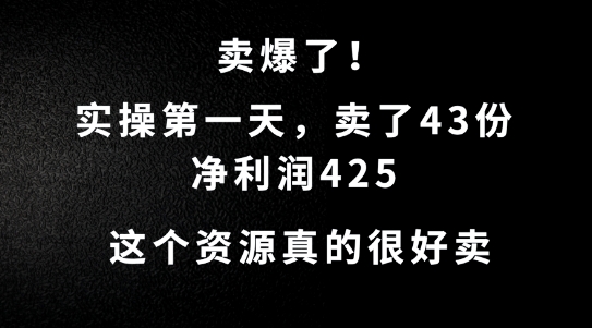 这个资源,需求很大,实操第一天卖了43份,净利润425【揭秘】-研习库
