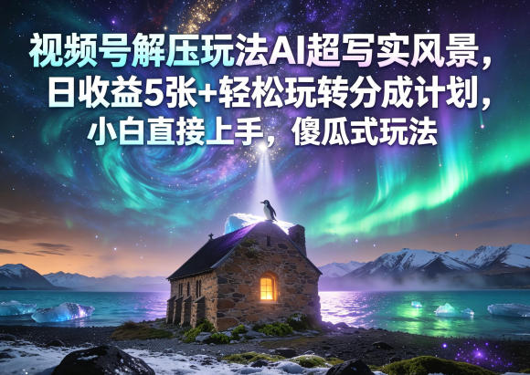 视频号解压玩法AI超写实风景,日收益5张+轻松玩转分成计划,小白直接上手,傻瓜式玩法-研习库