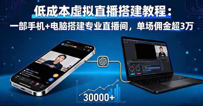 图片[1]-（16156期）低成本虚拟直播搭建教程：一部手机+电脑搭建专业直播间，单场佣金超3万-研习库